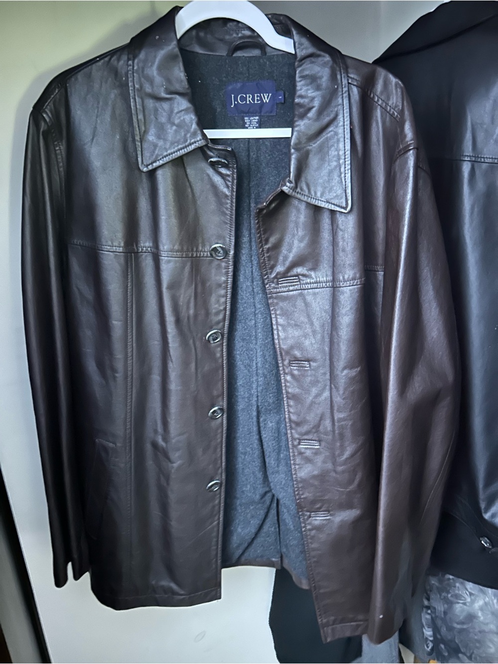 J. Crew Men's Dark Brown Leather Lightweight Shirt Jacket